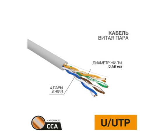Кабель UTP Light 4PR 24AWG PVC Cat 5е (305м) внутренний серый SOLID PROconnect